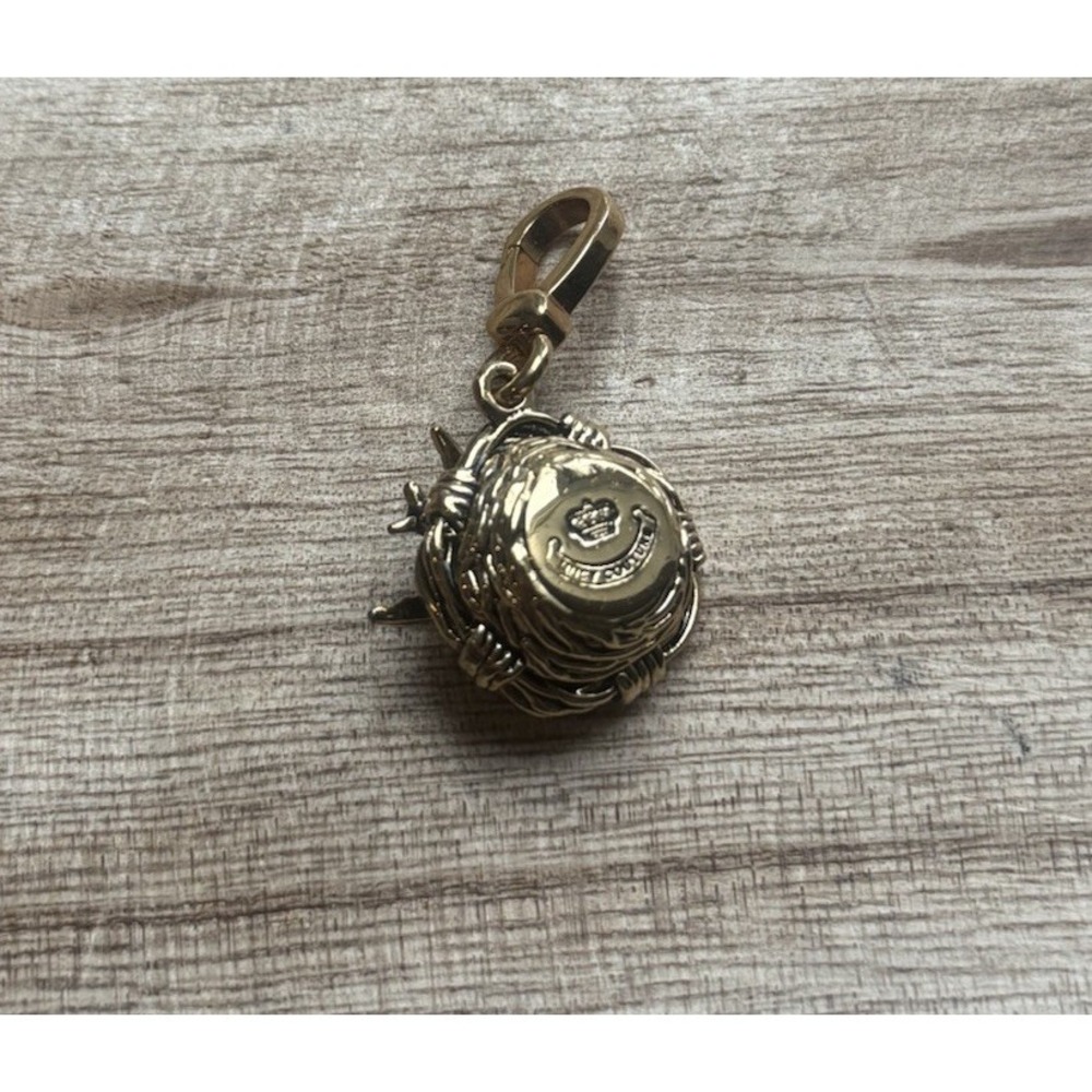 Juicy Couture Bird Nest Charm Gold Tone Eggs Swallow Rhinestone Dangle - Picture 3 of 4